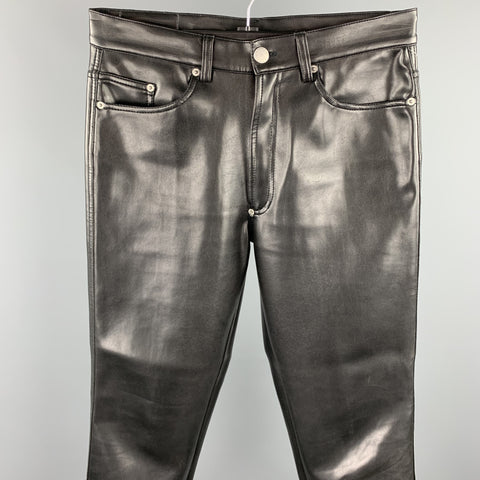 GAULTIER JEANS Size 36 Black Faux Leather Zip Fly Casual Pants