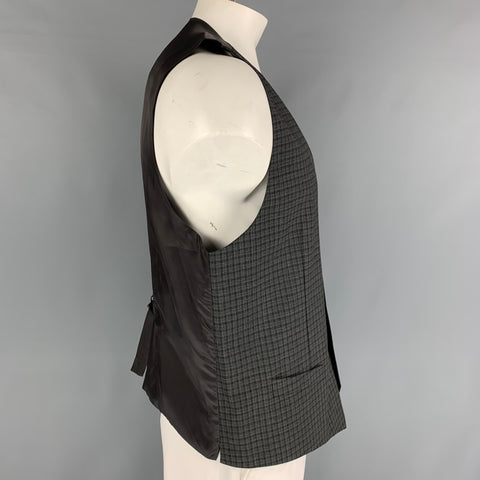 DOLCE & GABBANA Size 46 Grey Black Plaid Wool Buttoned Vest