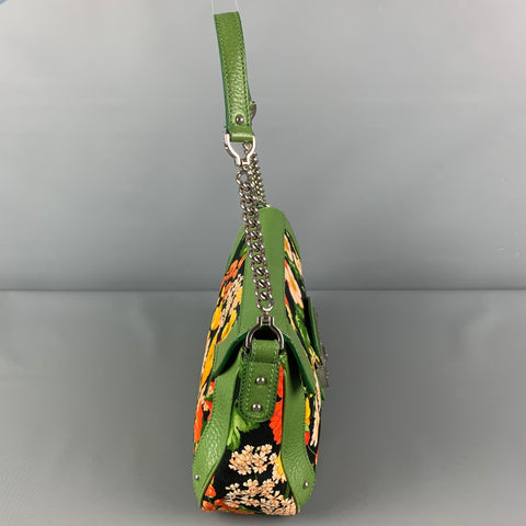 DOLCE & GABBANA Green Orange Floral Canvas Handbag