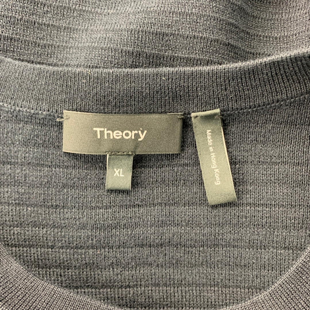 THEORY Size XL Navy Ribbed Cotton Blend Crew-Neck Pullover