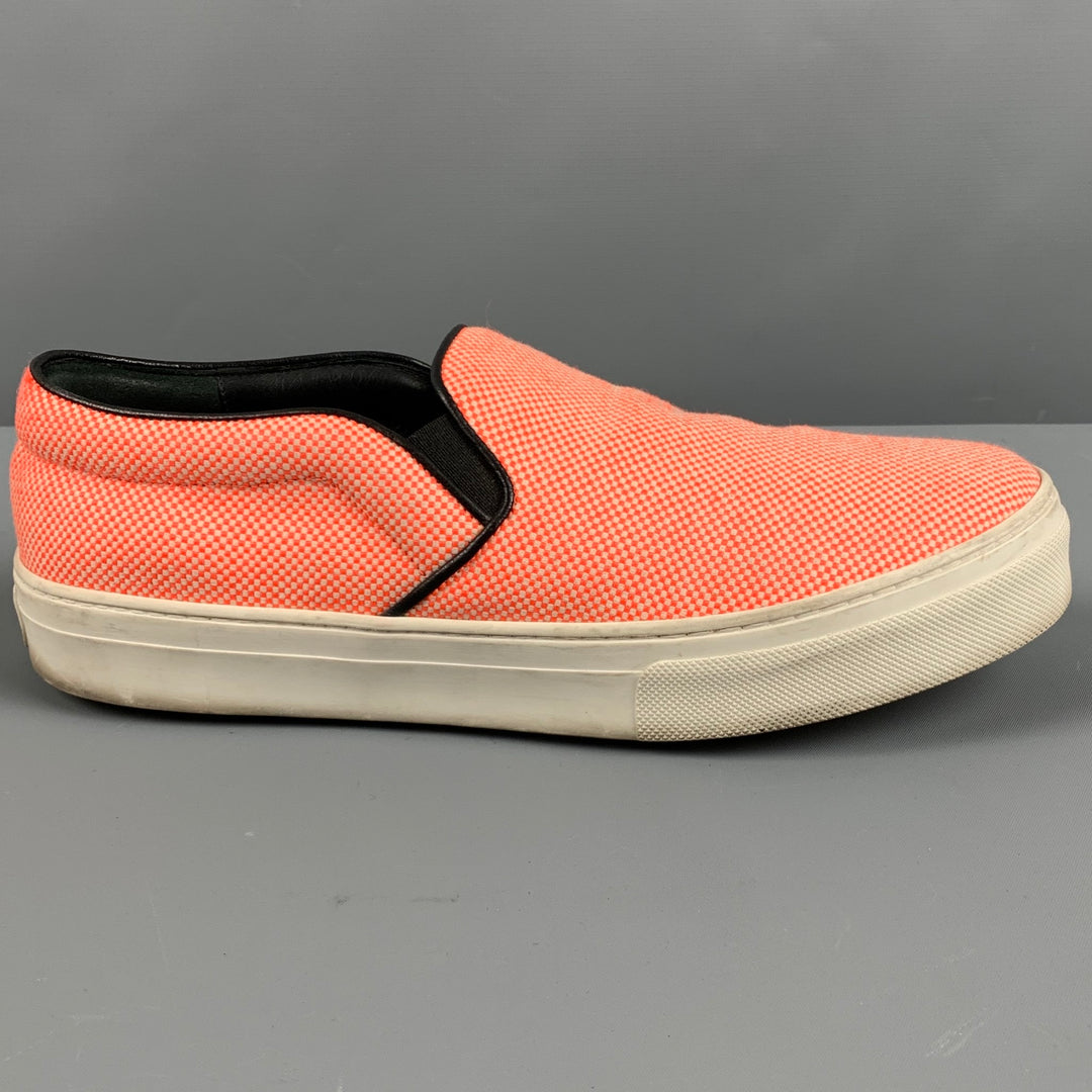CELINE Size 8.5 Orange White Fabric Nailhead Slip On Sneakers