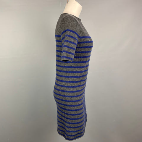DEMYLEE Taille S Robe en cachemire à rayures tricotées gris et bleu marine