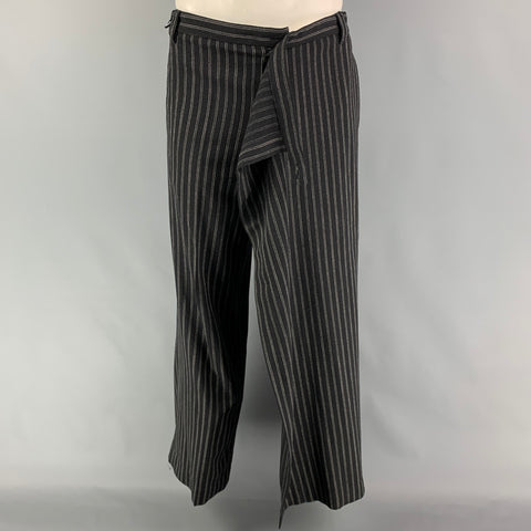 GAULTIER2 Size M Black White Stripe Wool Blend Skirt Overlay Dress Pants