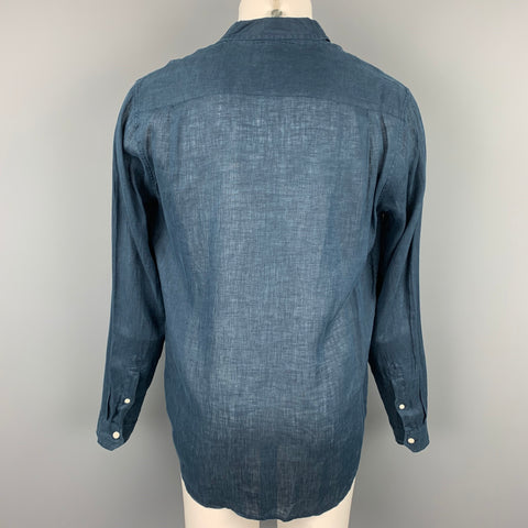 VINCE Camisa de manga larga con botones de lino azul marino talla M