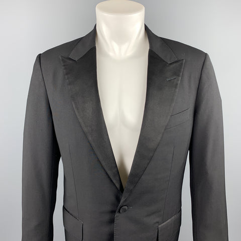 GUCCI Talla 38 Abrigo deportivo regular con solapa de pico de lana lisa negra