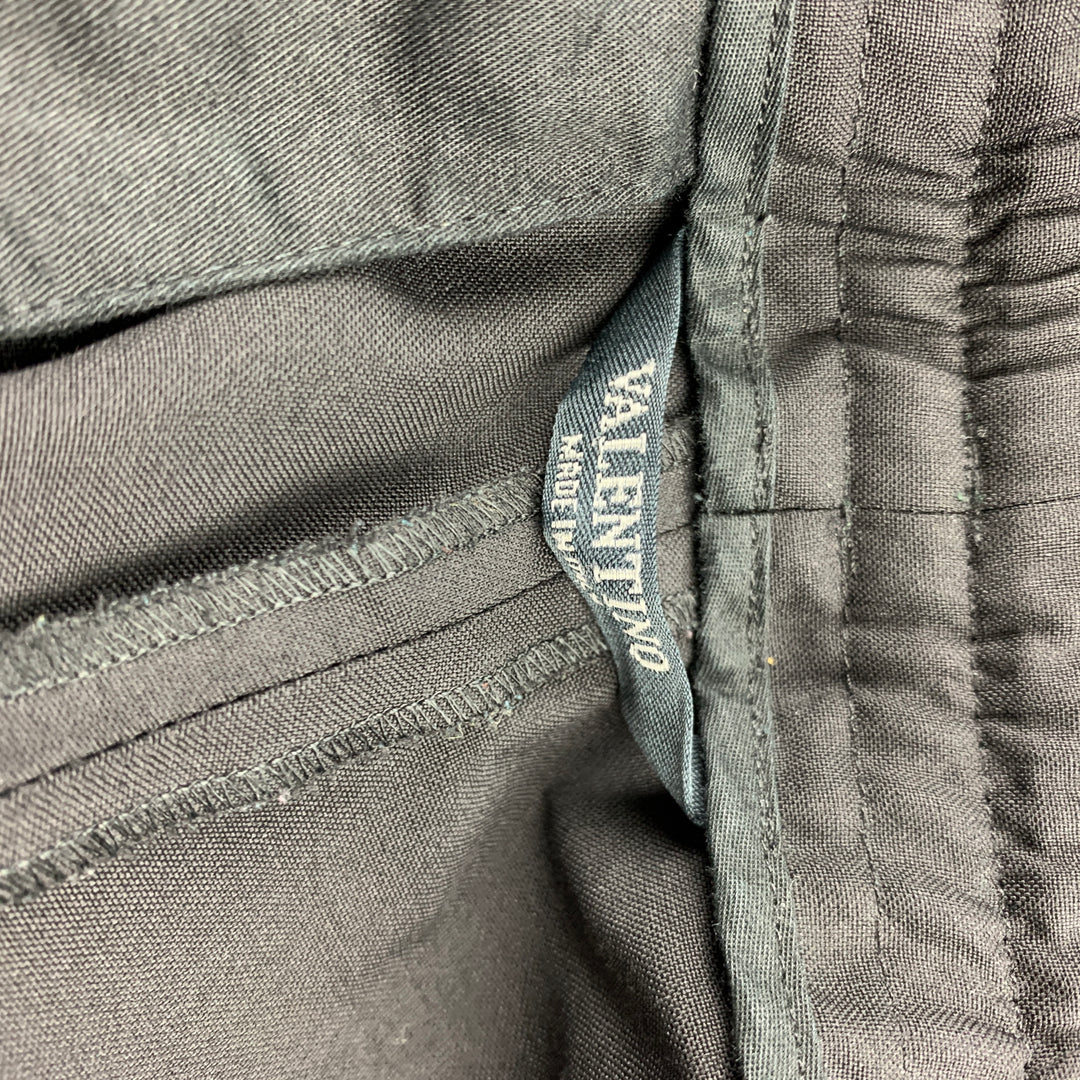 VALENTINO Taille 32 Pantalon décontracté à rayures marine noires en laine / mohair avec cordon de serrage