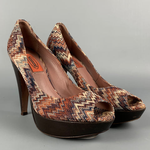 MISSONI Size 8 Multi-Color Zig Zag Platform Pumps