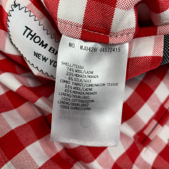 THOM BROWNE Taille 38 Manteau de sport à revers cranté en laine mélangée à carreaux rouge marine