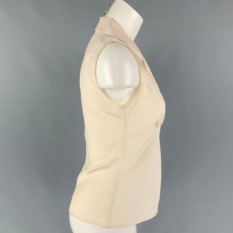 CHANEL 00100 05P Size 4 Beige Silk Sleeveless Dress Top