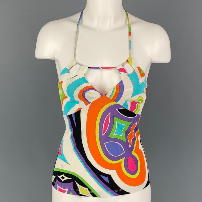 EMILIO PUCCI Size 6 Multi-Color Rayon Abstract Halter Casual Top