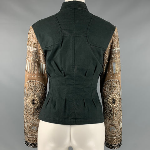 DRIES VAN NOTEN Taille 6 Veste perlée en coton élasthanne vert beige