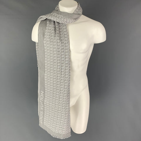 LOUIS VUITTON White Grey Stripe Cotton Silk Scarf