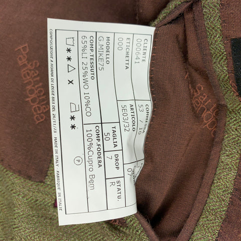 SARTORIA PARTENOPEA Size 40 Olive Woven Linen / Wool Notch Lapel Sport Coat