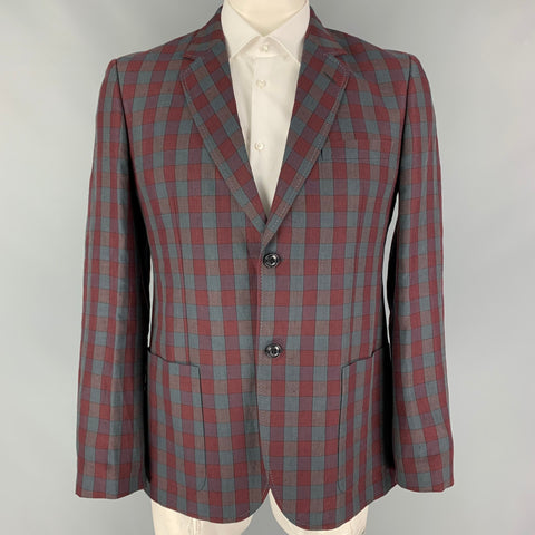 MARC JACOBS Size 42 Burgundy Grey Plaid Linen Notch Lapel Sport Coat