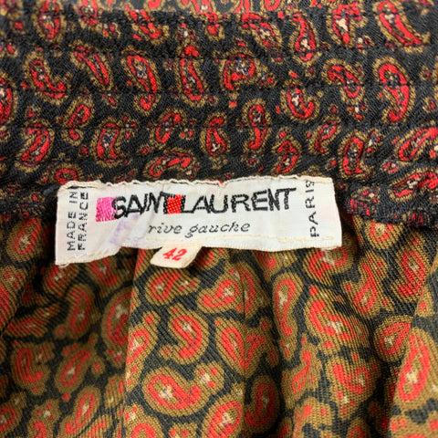 SAINT LAURENT Rive Gauche Size 10 Navy & Red Paisley Long Skirt