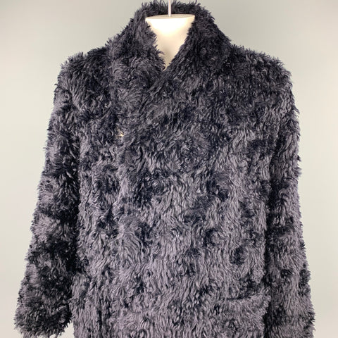 PAUL SMITH Size L Black Textured Mohair / Cotton Hook & Eye Closure Coat