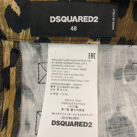 DSQUARED2 Size 32 Brown Black Animal Print Cotton Elastane Dress Pants