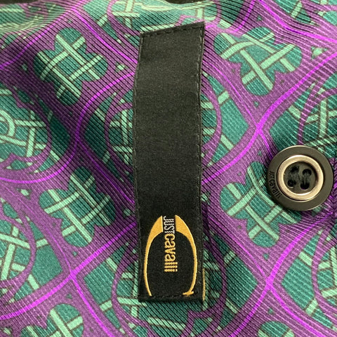 JUST CAVALLI Size 44 Black Velvet Cotton Velvet Notch Lapel Suit