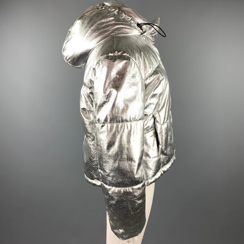 MSGM Size XL Silver Polyester Snap Button Hooded Jacket