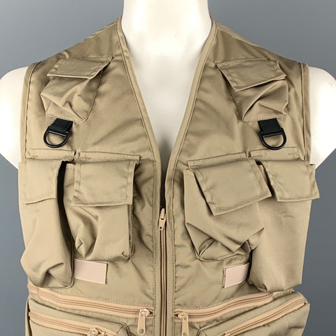 LLBEAN Talla L Caqui Chaleco utilitario con cremallera de poliéster / algodón sólido