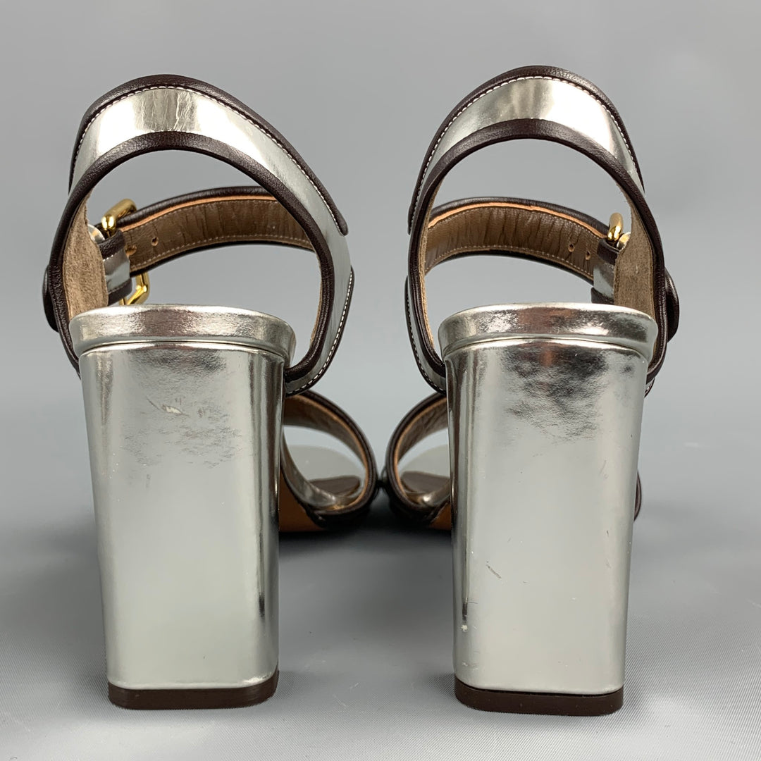 MARNI Size 6 Silver Metallic Leather Slingback Sandals
