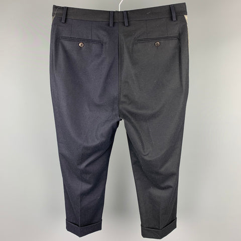 WOOSTER + LARDINI Size 34 Grey & Navy Color Block Wool Cropped Dress Pants