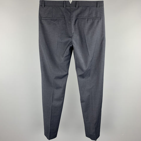 HUGO BOSS Size 28 Navy Plaid Virgin Wool Dress Pants