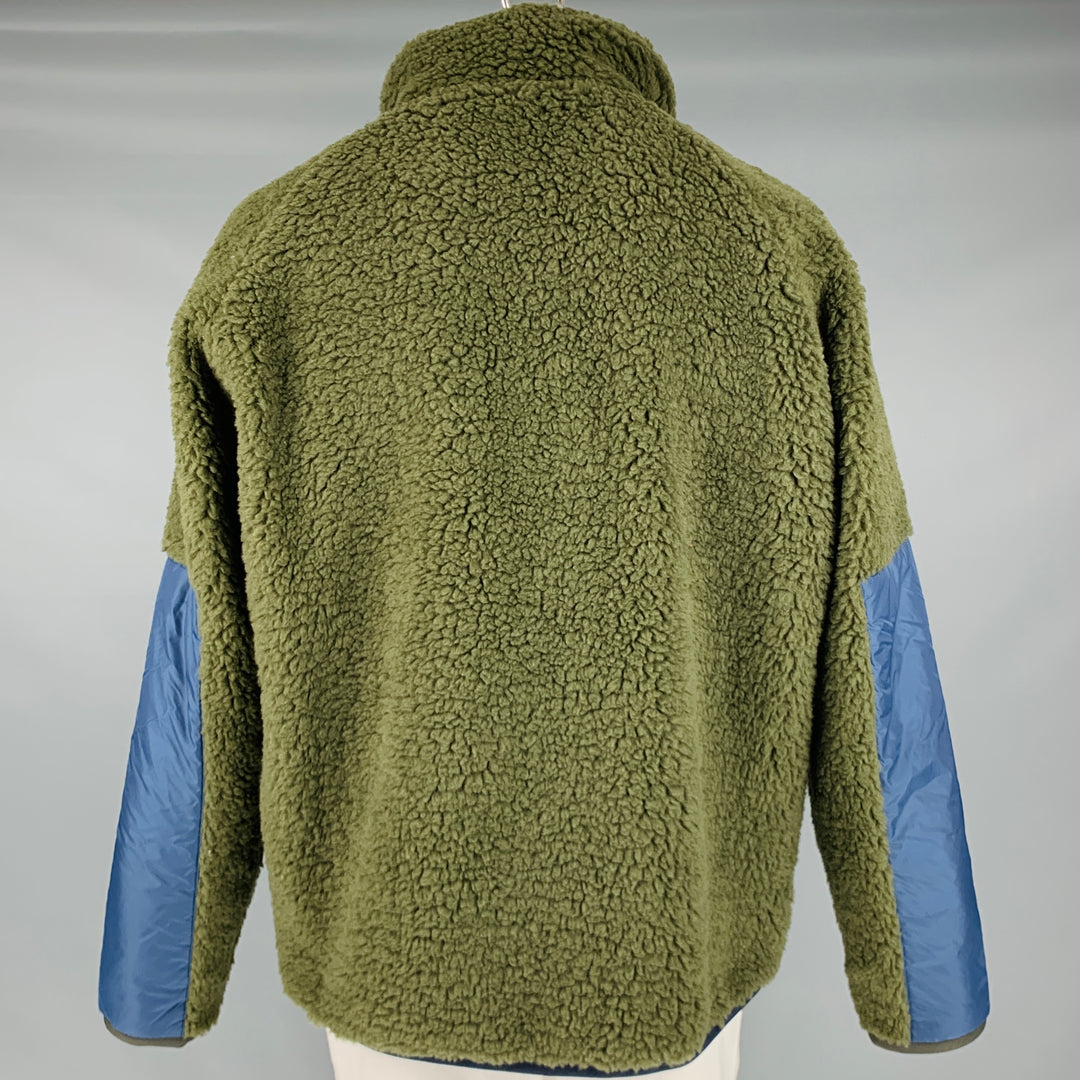 MONCLER GRENOBLE Size XXL Green Navy Fleece Zip Up Jacket