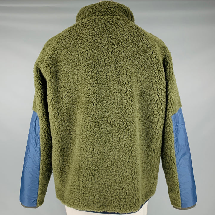 MONCLER GRENOBLE Size XXL Green Navy Fleece Zip Up Jacket
