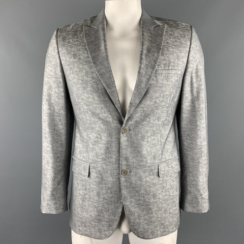 COLECCIÓN CALVIN KLEIN Talla 40 Abrigo deportivo con solapa de pico de seda y lana jaspeada plateada