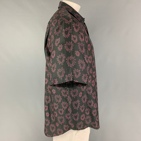 COBRA SC Camisa Manga Corta con Botones de Algodón Estampado Rosa Negro Talla XL