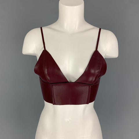 T by ALEXANDER WANG Top de vestir tipo corpiño de piel de cordero de cuero color burdeos talla 2