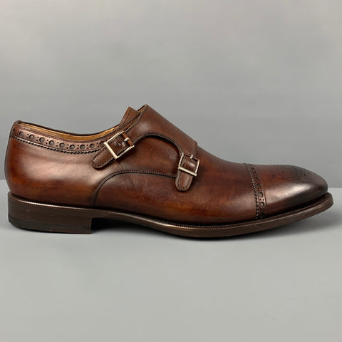 PAUL STUART Size 11.5 Brown Antique Leather Double Monk Strap Loafers