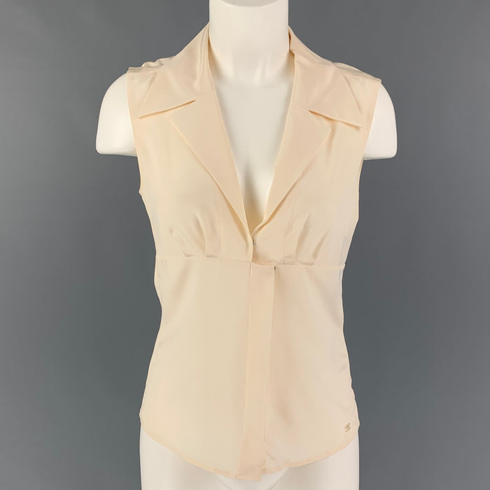 CHANEL 00100 05P Size 4 Beige Silk Sleeveless Dress Top
