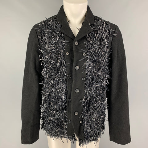 WALTER VAN BEIRENDONCK FW 16 Size 40 Black Metallic Textured Wool Boxy Frame Blazer