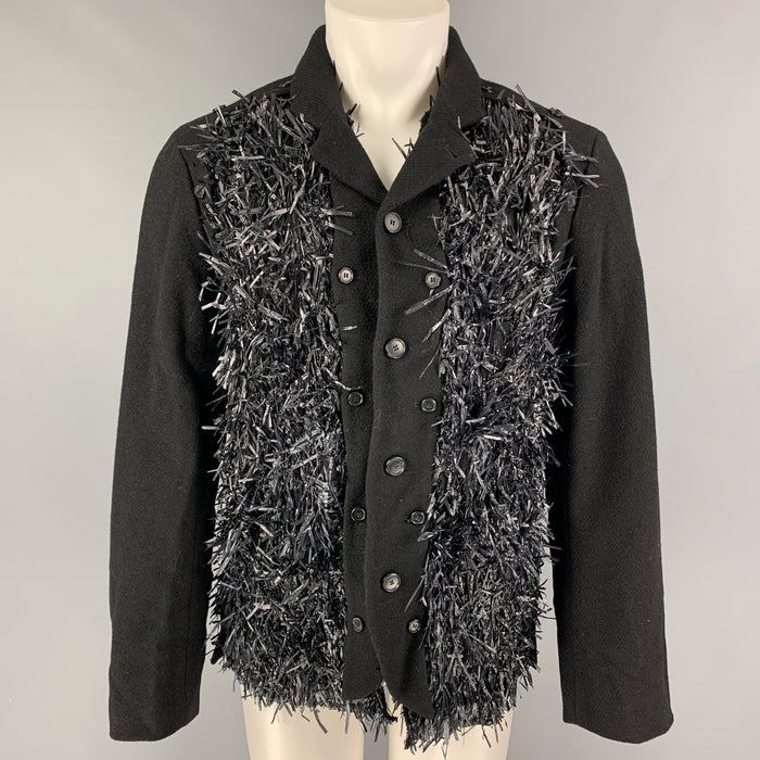 WALTER VAN BEIRENDONCK FW 16 Size 40 Black Metallic Textured Wool Boxy Frame Blazer