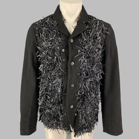WALTER VAN BEIRENDONCK FW 16 Size 38 Black Metallic Textured Wool Boxy Frame Blazer