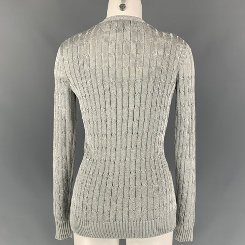RALPH LAUREN Black Label Size S Silver Cable Knit Cardigan Set