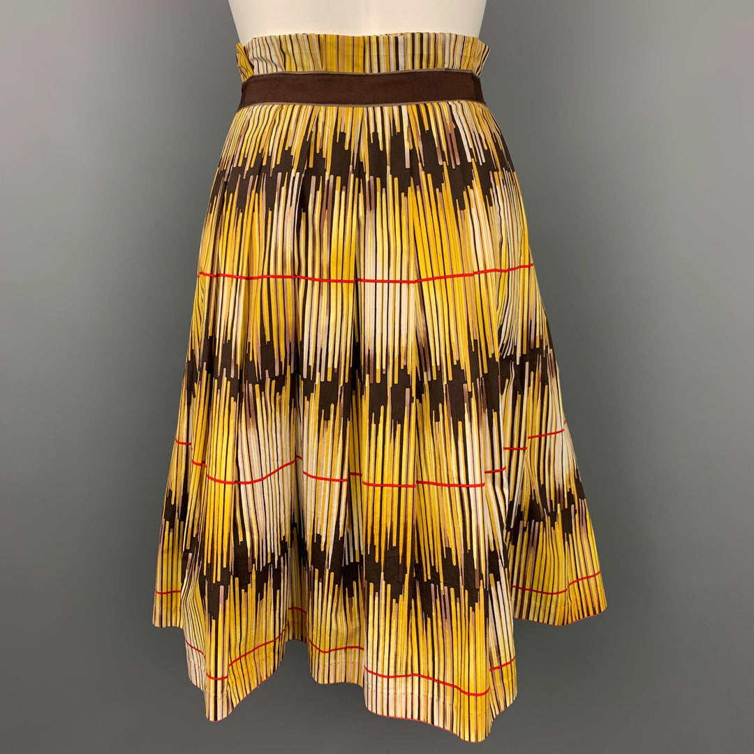 ROZAE NICHOLS Size L Yellow Brown Cotton Stripe Skirt