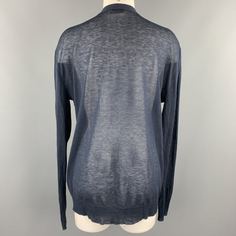 DRIES VAN NOTEN Size M Navy Cotton / Cashmere Sheer Knit Cardigan