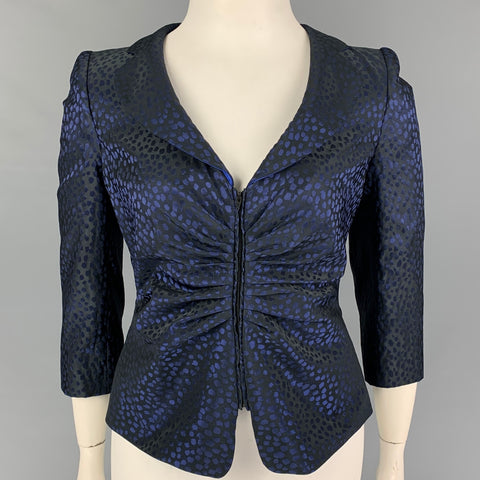 ARMANI COLLEZIONI Size 12 Black Blue Polyester Dots Jacket Blazer