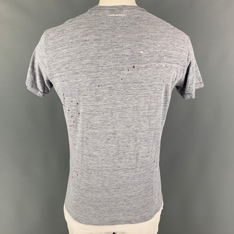DSQUARED2 Size XL Grey White Samurai Graphic Cotton T-shirt