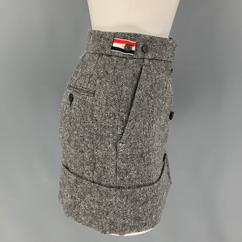 THOM BROWNE Size 0 Grey Merino Wool Mohair Mini Skirt
