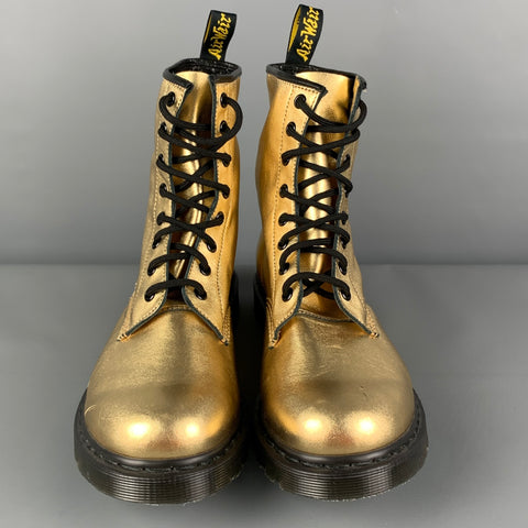 DR. MARTENS Size 10 Gold Metallic Leather Ankle Boots