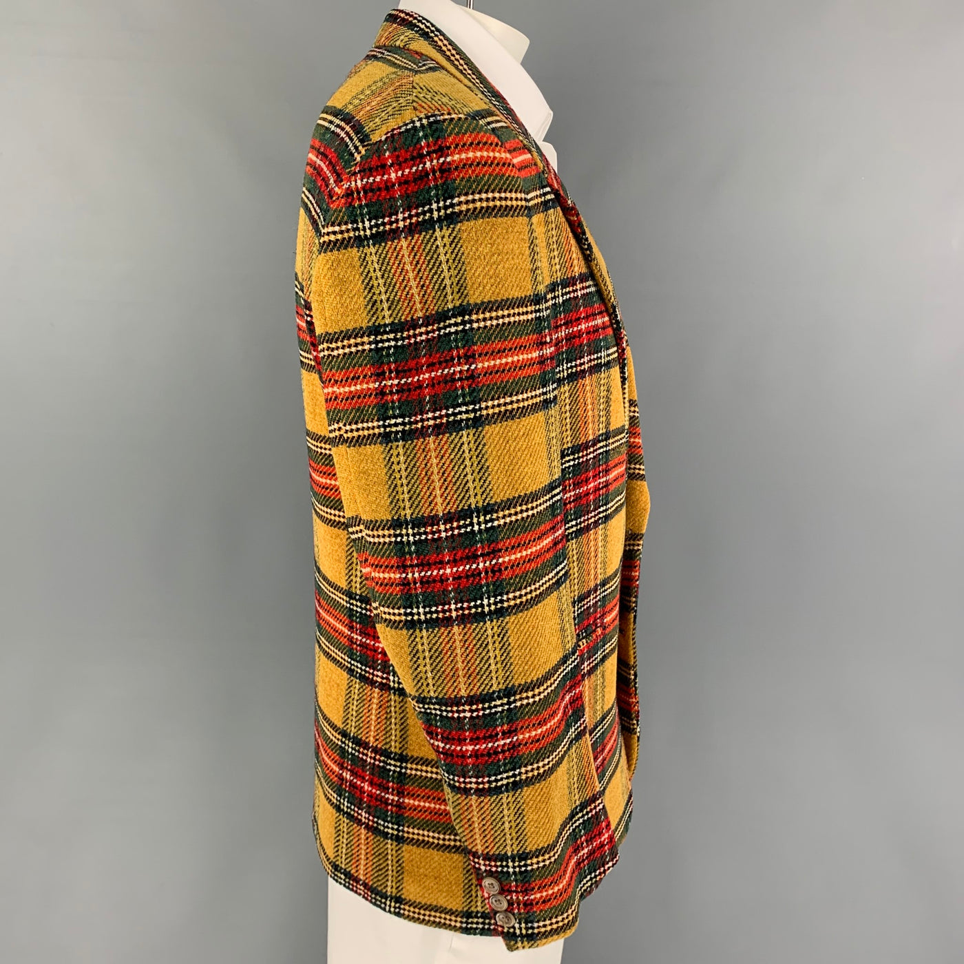 Vintage GIANFRANCO FERRE Size 40 Mustard Multi-Color Plaid Wool Blend Sport Coat