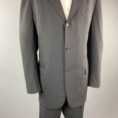 GIANLUCA ISAIA 46 Black Solid Wool Notch Lapel 40 x 36 Long Suit