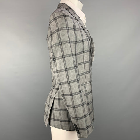 PAUL SMITH Kensington Fit Size 38 Regular Grey & Black Plaid Wool Notch Lapel Sport Coat