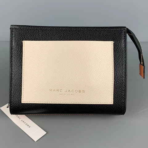 MARC JACOBS Black Tan Color Block Leather Clutch