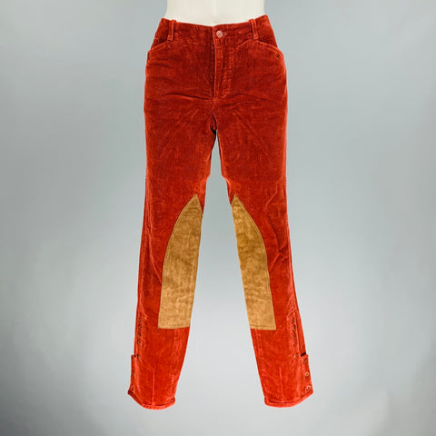 RALPH LAUREN Taille 8 Pantalon décontracté en coton élasthanne patchwork en daim rouge marron