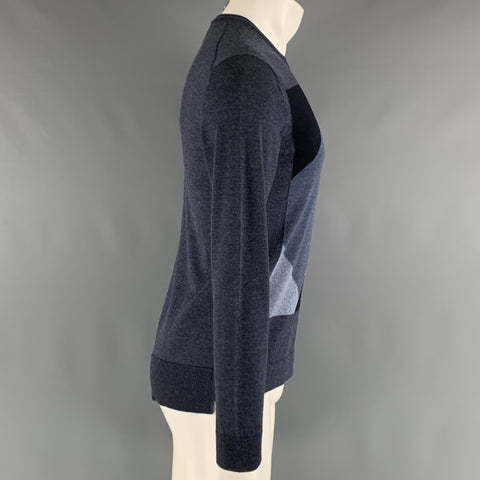 EMPORIO ARMANI Size S Charcoal Grey Color Block Wool Blend Crew-Neck Pullover
